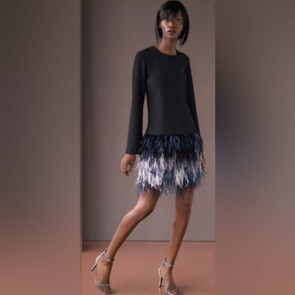 Elizabeth and James Black and Blue Feather Mini Dress
